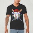 Santa Sports Christmas Baseball Player Men's V-Neck T-Shirt