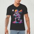 Skelton Playing Baseball Halloween Baseball Drip Boys Kids Men's V-Neck T-Shirt Skelton Playing Baseball Halloween Baseball Drip Boys Kids Men's V-Neck T-Shirt