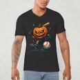 Spooky Halloween Scary Pumpkin Baseball Player Witchy Vibes Men's V-Neck T-Shirt