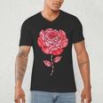 Sporty Rose Graphic With Baseball And Rugby Ball Petals Men's V-Neck T-Shirt Sporty Rose Graphic With Baseball And Rugby Ball Petals Men's V-Neck T-Shirt