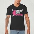 Strike Out Cancer Breast Cancer Awareness Baseball Warrior Men's V-Neck T-Shirt Strike Out Cancer Breast Cancer Awareness Baseball Warrior Men's V-Neck T-Shirt