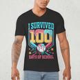 I Survived 100 Days Of School Baseball Drip Students Teacher Men's V-Neck T-Shirt