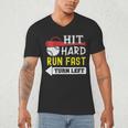 Women's Hit Hard Run Fast Turn Left Baseball Quote Fan Coach Men's V-Neck T-Shirt Women's Hit Hard Run Fast Turn Left Baseball Quote Fan Coach Men's V-Neck T-Shirt