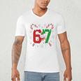 67 Baseball Christmas Candy Cane Snowflake Holiday Sports Men's V-Neck T-Shirt