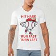 Hit Hard Run Fast Turn Left Baseball Player Premium Tri-Blend Men's V-Neck T-Shirt Hit Hard Run Fast Turn Left Baseball Player Premium Tri-Blend Men's V-Neck T-Shirt