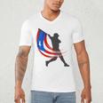 Puerto Rico Baseball Flag Player Boricua Heritage Sports Men's V-Neck T-Shirt Puerto Rico Baseball Flag Player Boricua Heritage Sports Men's V-Neck T-Shirt