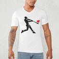 Valentines Day Baseball Batter Silhouette Heart Men Boys Kid Men's V-Neck T-Shirt Valentines Day Baseball Batter Silhouette Heart Men Boys Kid Men's V-Neck T-Shirt