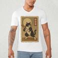Vintage Japanese Ukiyo-e Baseball Cat Batting Men's V-Neck T-Shirt Vintage Japanese Ukiyo-e Baseball Cat Batting Men's V-Neck T-Shirt
