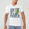 Youth Baseball Catcher Humor Don’t Get In A Pickle Men's V-Neck T-Shirt Youth Baseball Catcher Humor Don’t Get In A Pickle Men's V-Neck T-Shirt