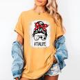Bleached Tia Life Soccer Messy Bun Baseball Game Day Women's Comfort Colors T-Shirt Mustard Bleached Tia Life Soccer Messy Bun Baseball Game Day Women's Comfort Colors T-Shirt Mustard