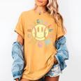Groovy Retro Floral Happy Smiling Face Baseball Mom Women's Comfort Colors T-Shirt Mustard