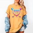 Happy 100 Days Of School Baseball Drip 100th Day Of School Women's Comfort Colors T-Shirt Mustard Happy 100 Days Of School Baseball Drip 100th Day Of School Women's Comfort Colors T-Shirt Mustard