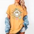 Happy Baseball Mom Groovy Retro Floral Smiling Face Women's Comfort Colors T-Shirt Mustard Happy Baseball Mom Groovy Retro Floral Smiling Face Women's Comfort Colors T-Shirt Mustard