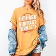 Hit Hard Run Fast Turn Left Baseball Fan Red Graphic Women's Comfort Colors T-Shirt Mustard Hit Hard Run Fast Turn Left Baseball Fan Red Graphic Women's Comfort Colors T-Shirt Mustard