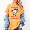 Hit Hard Run Fast Turn Left Baseball Player Women's Comfort Colors T-Shirt Mustard Hit Hard Run Fast Turn Left Baseball Player Women's Comfort Colors T-Shirt Mustard
