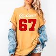 Number 67 Numbered Six Seven Baseball Jersey Style Team 67 Women's Comfort Colors T-Shirt Mustard Number 67 Numbered Six Seven Baseball Jersey Style Team 67 Women's Comfort Colors T-Shirt Mustard