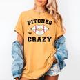 Pitches Be Crazy Baseball Moms Softball Players Hey Batter Women's Comfort Colors T-Shirt Mustard Pitches Be Crazy Baseball Moms Softball Players Hey Batter Women's Comfort Colors T-Shirt Mustard