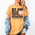 My Son Hits Harder Than Your Husband Baseball Mom Women's Comfort Colors T-Shirt Mustard