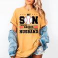 My Son Throws Harder Than Your Husband Baseball Mom Women's Comfort Colors T-Shirt Mustard My Son Throws Harder Than Your Husband Baseball Mom Women's Comfort Colors T-Shirt Mustard