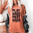 Play Hard Pray Hard Youth Boy Christian Baseball Jesus Women's Comfort Colors T-Shirt Yam