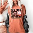 My Son Hits Harder Than Your Husband Baseball Mom Women's Comfort Colors T-Shirt Yam