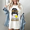 Busy Raising Ballers Tennis Baseball Mom Messy Bun Leopard Women's Comfort Colors T-Shirt Ivory
