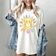 Groovy Retro Floral Happy Smiling Face Baseball Mom Women's Comfort Colors T-Shirt Ivory