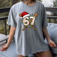 67 Baseball Xmas Lights Santa Hat Holiday Women's Comfort Colors T-Shirt Gray