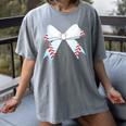 Baseball Bow Baseball Mom Women Baseball Mama Premium Women's Comfort Colors T-Shirt Gray