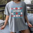 Baseball Catcher Ugly Christmas Sweater Pattern Sports Xmas Women's Comfort Colors T-Shirt Gray