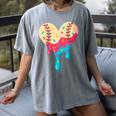Baseball Drip Melting Ice Cream Baseball Heart Boys Girls Women's Comfort Colors T-Shirt Gray