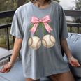 Baseball Girls Women Coquette Pink Bow Baseball Women's Comfort Colors T-Shirt Gray