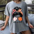Baseball Mom Basketball Mom Of Both Messy Bun Mother's Day Women's Comfort Colors T-Shirt Gray