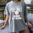 Baseball Mom Quote I Teach My Kids To Hit And Steal Women's Comfort Colors T-Shirt Gray Baseball Mom Quote I Teach My Kids To Hit And Steal Women's Comfort Colors T-Shirt Gray