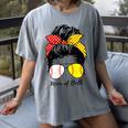 Baseball Mom Softball Mom Of Both Messy Bun Mother's Day Women's Comfort Colors T-Shirt Gray