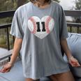 Baseball Number 11 Distressed Heart For Baseball Moms Women's Comfort Colors T-Shirt Gray Baseball Number 11 Distressed Heart For Baseball Moms Women's Comfort Colors T-Shirt Gray