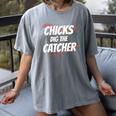 Baseball Seams Chicks Dig The Catcher Women's Comfort Colors T-Shirt Gray Baseball Seams Chicks Dig The Catcher Women's Comfort Colors T-Shirt Gray