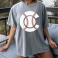 Baseball Sport Player Graphic Monogram Initial Letter C Women's Comfort Colors T-Shirt Gray Baseball Sport Player Graphic Monogram Initial Letter C Women's Comfort Colors T-Shirt Gray