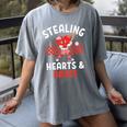 Boys Baseball Valentines Day Stealing Hearts Valentine Kids Women's Comfort Colors T-Shirt Gray