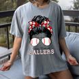 Busy Raising Ballers Messy Bun Funny Baseball Mom Women's Comfort Colors T-Shirt Gray