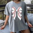 Cute Baseball Coquette Bow For Women Girls Baseball Mama Mom Women's Comfort Colors T-Shirt Gray