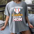 My Favorite Catcher Calls Me Mom Catcher Baseball Mom Heart Women's Comfort Colors T-Shirt Gray