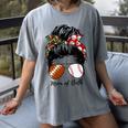 Football Mom Baseball Mom Of Both Messy Bun Mother's Day Women's Comfort Colors T-Shirt Gray Football Mom Baseball Mom Of Both Messy Bun Mother's Day Women's Comfort Colors T-Shirt Gray