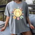 Groovy Retro Floral Happy Smiling Face Baseball Mom Women's Comfort Colors T-Shirt Gray