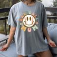 Happy Baseball Mom Groovy Retro Floral Smiling Face Women's Comfort Colors T-Shirt Gray Happy Baseball Mom Groovy Retro Floral Smiling Face Women's Comfort Colors T-Shirt Gray