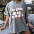 Hit Hard Run Fast Turn Left Baseball Fan Red Graphic Women's Comfort Colors T-Shirt Gray Hit Hard Run Fast Turn Left Baseball Fan Red Graphic Women's Comfort Colors T-Shirt Gray