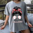 Kinda Busy Raising Ballers Messy Bun Funny Baseball Mom Women's Comfort Colors T-Shirt Gray