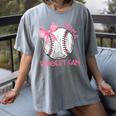 Mama Biggest Fan Coquette Bow Baseball Mom Fan Mother's Day Women's Comfort Colors T-Shirt Gray
