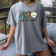 Peace Love Baseball Lover Motif For Women Pink Baseball Mom Women's Comfort Colors T-Shirt Gray