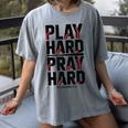 Play Hard Pray Hard Youth Boy Christian Baseball Jesus Women's Comfort Colors T-Shirt Gray